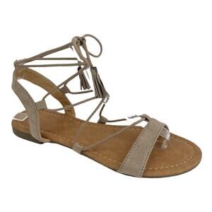 Boho Gladiator Womens US 7 Brown Faux Leather Suede Ankle Wrap Sandals Shoes